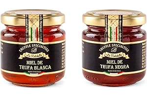 La Rustichella - Set de Miel de Trufa Negra 140g & Miel de Trufa Blanca 140g , Vegano , Sin Gluten , Sin Colesterol - Delicias Italianas
