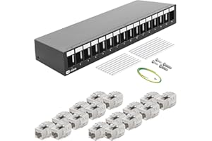 HB-DIGITAL 16-Port Patchpanel Patchfeld Verteilerfeld 1 HE 16x CAT 7 RJ45 Keystone Jack Modul vollgeschirmt STP 10 Gbps Kompatibel mit Verlegekabel Netzwerkkabel Ethernet LAN - Schwarz