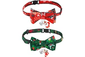 JODSEN 2 Stück Weihnachten Katzenhalsband Hundehalsband,Weihnachtliches Katzenhalsband mit Süßer Fliege und Glöckchen Katzen Halsband Weihnachten Katzen Halsbänder mit Schleife für Katze,Kätzchen und Welpen