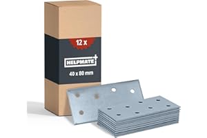 HELPMATE – 12 Stück Lochplatten 40x80 mm – Flachverbinder galvanisch verzinkt & blau passiviert – Holzverbinder mit hervorragendem Korrosionsschutz, stabil & langlebig – einfache Montage
