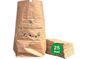 bioMat Sacchetti di Carta 120 Litri, 25 Sacchetti Immondizia Grandi per i Rifiuti del Giardino, A 2 Strati, Resistente agli strappi, Prodotto in Europa