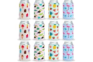 BLUE PANDA 12 Pack Tropical Neoprene Can Cooler Sleeves for Beer, Bottles, Soft Drinks, Soda Covers for Beach, Summer Pool Parties (4 Designs, 12 oz)