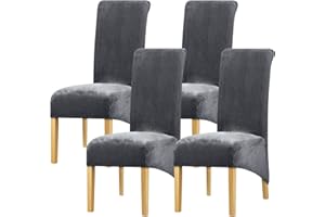 Leorate High Back Chair Covers Stretch Velvet Chair Slipcover Dining Chair Protector for Wedding Party Kitchen Room Hotel Home Deocr Charcoal Pack of 4