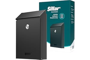 Sillar Boîte aux Lettres Murale, avec Serrure, Plaque signalétique | Fabriqué en Acier galvanisé, résistant aux intempéries et aux Rayons UV | 26 × 18,3 × 5,2 cm, Noir | 2 clés incluses | Format C5