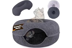 Samtkönig® Katzenhöhle, Katzenbett flauschig, Katzen Donut Tunnel, Katzentunnel aus Filz mit waschbarem Kissen Bezug, Katzenkörbchen als Schlafplatz, Kuschelbett & große Kuschelhöhle 60x60x30cm