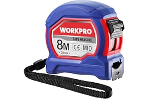 WORKPRO Nastro Metrico da 8 m, Metro a Nastro Retrattile Professionale da 25 mm, Metro a Nastro in Metallo con Cordino, Clip per Cintura in Metallo e Lucchetto