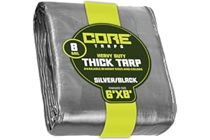 Core Tarps Lona de protección Lona Impermeable con Ojales, (1.85m X 2.45m, 155 g/m²) 8 Mil, Funda Protectora para Techo, Barco, Muebles, Jardín, Piscina, Coche,Plata/Negro