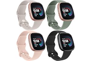 Mugust 4PACK Correas para Fitbit Versa 4 / Fitbit Versa 3 Mujer Hombre,Correas Silicona Pulseras de Repuesto para Fitbit Versa 4/Versa 3/Sense 2/Sense(S,Negro/Starlight/Rosa/Verde)