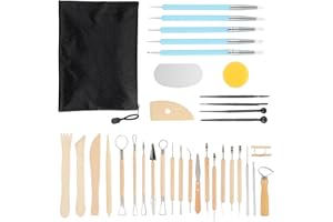Bafumiu Set di 34 Strumenti per Modellare, Kit per Ceramica con Strumenti per Argilla, Kit di Poterie con Sacchetto di Conservazione, Accessori per Artisti e Principianti
