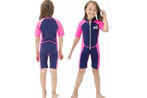 NATYFLY Kids Shorty kombinezon neoprenowy, 2,5 mm, dla dzieci, z neoprenu, termiczny, ochrona przed promieniowaniem UV, dla dziewcząt i chłopców, jednoczęściowy strój kąpielowy