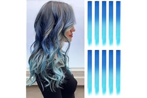 ELNX 10 Extensiones de Cabello Gradiente | 22" Extensión de Cabello con Clip | Cabello Largo Liso con Clip para Niñas, Niños, Mujeres, Diario, Fiesta, Navidad (Degradado Azul Claro-Azul Oscuro)