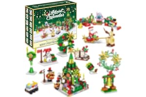 Xiujuers Calendario Adviento Bloques 2024, Calendario de Adviento Niños, Calendario de Adviento Juguetes de Bloques, Con Arbol de Navidad, Trineo y Papá Noel, Apto para Niños y Adultos
