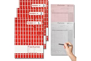 CAVECA PACK 3 Talonario Facturas de Pedidos con Autocopiado y Matriz de Corte, Recibos de Facturas con 40 Hojas por Talonario (20,5 x 15 cm), Documento de Venta de Pedidos Realizados en Castellano.