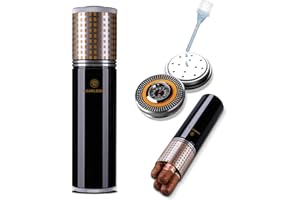 CIGARLOONG Zigarrenkoffer Tragbarer Zigarrenbefeuchter Eingebauter Luftbefeuchter und Hygrometer für 3-4 Zigarrenrohr (Schwarz)