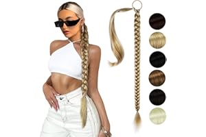 NASHRIO Braid Extensions Pferdeschwanz Mit Gummiband，Gerade Umwickelter Pferdeschwanz Zöpfe, 80 cm Lang Ponytail Geflochten Kunsthaar Haarverlängerung für Damen Mädchen Pferdeschwanz, Aschblond