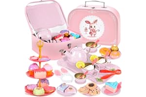 JEDWKFA 50PCS Service à Thé pour Enfants, Jouets étui de Transport, Enfant Tea Party Jeu de rôle, Vaisselle Enfant Jouet, Jouet de Cuisine Faisant Semblant pour Enfants Filles 3 4 5 6 7 Ans