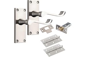 IRONZONE® A Set of Satin Nickel Premium Quality Victorian Scroll Latch Door Handles for Internal Doors, Door Handle on Backplate, Contemporary Design for Internal Wooden or Oak Doors