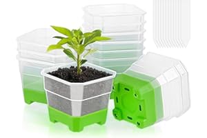 HGRGHH 12 Stück Anzuchttöpfe mit Silikonsockel, Pflanztöpfe Transparent mit 12 Steckettiketten, Wiederverwendbar Blumentöpfe Plastik für Den Pflanzenanbau, Blumen Gemüse