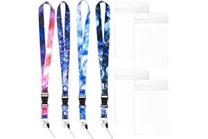 YIPHOMN 4 Piezas Correas de Cuello para Tarjetas de Identificación, Cordones de Insignia, Correa para Cuello Tarjeta con Hebilla de Liberación Rápida, para Tarjeta, Llaves, Móvil, con 4 x Portatarjetas