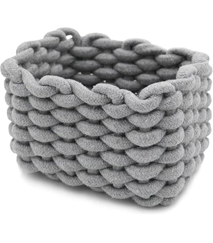 Cestino Portaoggetti Intrecciato In Corda Di Cotone ANIYAN - Senza Coperchio, Dimensioni 16x12,5x10 Cm, Colore Anatra Grigia, Per Bagno E Camera