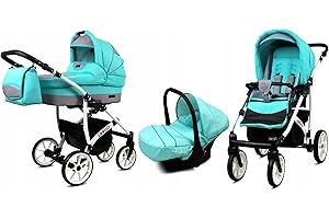 BabyLux® Bambimo Kinderwagen Set 3 in 1 - Largo - incl. Babywanne, Buggy Sportsitz, Auto-Babyschale - Autositz - Kinderwagenset - Kombikinderwagen mit Wickeltasche, Regenschutz usw.
