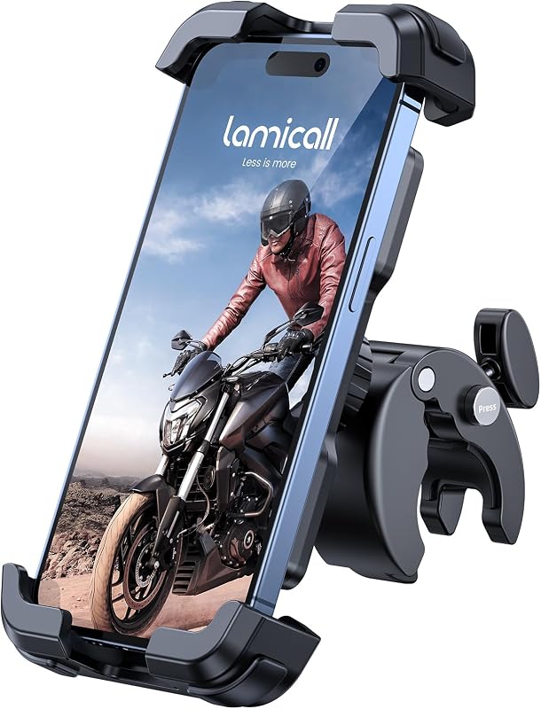 Lamicall Soporte Móvil Bicicleta, Soporte Móvil Moto - 360°Rotación, Liberación con un Botón, Soporte Teléfono Bici para iPhone 17 16 15 14 13 Pro MAX/Plus/Mini, Samsung, Huawei, 4.7-6.8” Smartphone