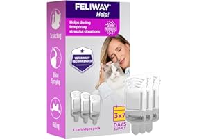 FELIWAY Help! 3x7 Day Cat Calming Odourless Refills for Pheromone Diffuser, 3 Cartridges - Helps Calm your Cat Everyday or During Stressful Events, Veterinary Recommended, Drug-free, Clinically Proven