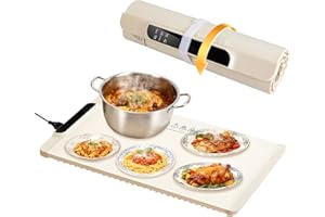 ‎OLYCISM Olycism Warmhalteplatte faltbar elektrisch, Speisenwärmer aus lebensmittelechtem Silikon zur Aufbewahrung der Wärme Für Buffet & Familie Konstante Wärme bis ca. 65°C, 65x38cm Cremeweiß