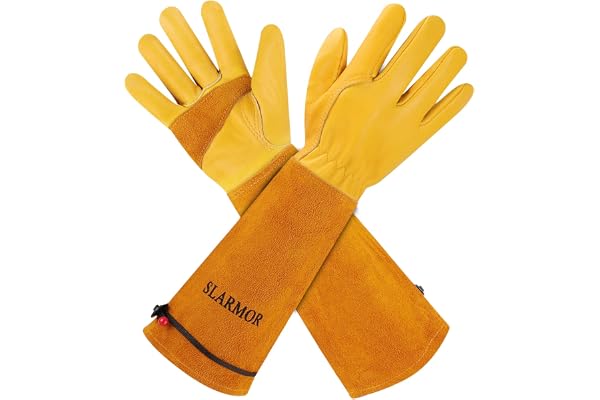 SLARMOR Gants de Jardinage pour Hommes/Femmes, Gants de Travail en Cuir de Vache Durables, Résistant aux épines - avec Protection des Avant-Bras pour Jardinier et Fermier, Épaississement Jaune,L