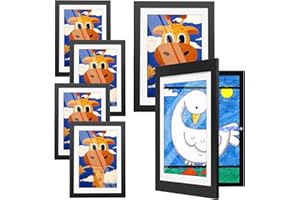 Sleeleece 6 Stück Bilderrahmen Kinderzeichnungen A4,Kunstfotorahmen für Kinder,Schwarz Aufklappbar & Frontöffnung,für bis zu 150 Zeichnungen,Ideal für Kunstprojekte, Kinderzimmer & Schule