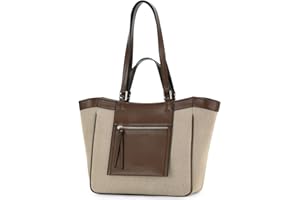 VASCHY Bolso Mujer Grande, Bolso Bandolera para Trabajo Viaje Bolso de Hombro para Shopper Bolso Universidad de PU/Lona Bolso Portatil 14 Pulgadas Bolso Tote Mujer Vintage