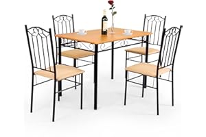 ‎RELAX4LIFE RELAX4LIFE Essgruppe 5-teilig, Esstisch mit 4 Gepolsterten Stühlen, Küchentisch aus Metallrahmen, Sitzgruppe für Esszimmer Wohnzimmer, Natur+Schwarz