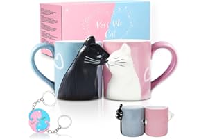 MENGCAT Bacio gatto Set di tazze da caffè, Set di tazze in ceramica da tè divertente e unico per la sposa e lo sposo, regalo corrispondente Per il compleanno, anniversario, matrimonio, fidanzata Moglie