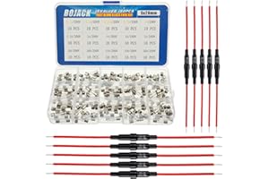 BOJACK 5x20 mm Sicherungshalter Inline-Schraubentyp mit rotem Draht mit 16 AWG + 15 Werten 150 Stück 5x20 mm schnelle Blasglas-Sicherungen 250 V 0,1-20A Sortimentskit