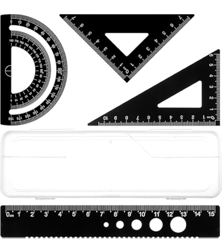 5 PCS Metal Geometry Set With Protractor And Triangle Rulers, 8 & 6 Inch Aluminum Alloy Math Drafting Ruler Straight Measuring Tool For School And Office, Metric And Imperial Black - View #4