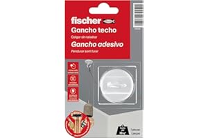 fischer - Gancho Techo - Ganchos Adhesivos para Pared Blanco- Cuelga Facil Sin Agujeros Lámparas, Cuadros, Guirnaldas, Macetas - Sujeta hasta 10 kg - Resistente al agua - Incluye Pegamento (1 Ud)