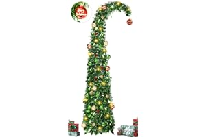 MACTING Weihnachtsbaum 150 cm Dunkelgrün mit 15 Kugellichtern & Ornamenten, Faltbarer künstlicher Weihnachtsbaum Pop Up Weihnachtsbaum mit Beleuchtung, Glitzernder Christbaum für Innen & Außen Weihnachtsdeko