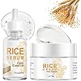 Rice Cream Moisturizer & Rice Face Serum Set – Korean Skin Care Moisturizer Duo with Glycerin, Niacinamide & Hyaluronic Acid – Anti Aging Face Cream for Glass Skin, Firming & Even Skin Tone (2Pcs)