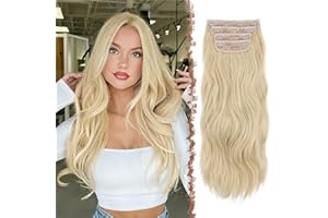 FESHFEN Extensiones de Cabello para Mujer - 4 Piezas 50 cm Largo Ondulado Rizado Natural Sintética Extensiones de Clip de Pelo, Rubio Platino