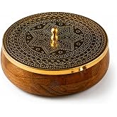 WOODFACTORY Acacia Wood Masala Dani Spice Box for Kitchen | 7 Detachable Containers & Spoon | Wooden Masala Dabba | 120ml Eac