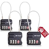 OW-Travel TSA Cable Travel Suitcase Padlock, Combination 3 Digits 4 Pcs | Travel Luggage Padlocks for Backpack, Lockers and A