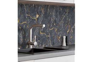 MyMaxxi Küchenrückwand Folie selbstklebend matt Versteift - einfache Montage ohne Bohren - Motiv Marmor schwarz 60cm hoch - Spritzschutz Küche Klebefolie - Steine Mauer 60 x 60cm