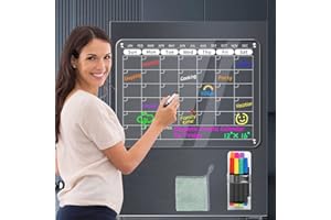 TRIWIND Acrylic Fridge Calendar Planner Magnetic Board, 30 x 40 cm Clear Acrylic Magnetic Calendar Fridge Monthly Planner Board, Reusable Planner Whiteboard Calendar with 8 Markers & Pen Holder