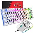 Gaming Keyboard and Mouse Combo,88 Keys Compact Rainbow Backlit Mechanical Feel Keyboard,RGB Backlit 6400 DPI Lightweight Gaming Mouse with Honeycomb Shell for Windows PC Gamers (White)