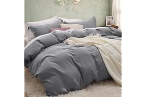 Uryedo Single Duvet Cover Sets, Grey Bedding Set With 1 Pillowcase, Ultra Soft Brushed Microfiber Quilt Cover Set (Grey, Single)