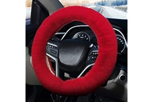Pahajim Fluffy Steering Wheel Covers, Soft Furry Car Anti-skid Plush Steering Wheel Cover Warm Wool Universal 36-39cm Winter Car Decoration for Women and Men (Red)