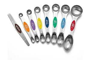 WEZVIX Magnetiska mätskedar set rostfritt stål dubbelsidig sked stapelbar design med en utjämnare för mätning av torra och flytande ingredienser set med 8