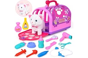 Fegalop Jouet Vétérinaire avec Peluche Chat pour Enfant 2 3 4 5 6 Ans, Jouet Peluche Interactive Animal électronique de Kit vétérinaire, Cadeaux de Jouets pour Enfants Garçons Filles
