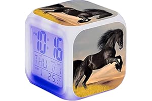 RAILONCH Sveglia con cavalli e animali a LED, con luce notturna, sveglia digitale con luce notturna, visualizzazione del tempo, regalo di compleanno per bambini (11)