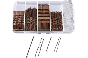 KITNELW 300 sztuk brązowych spinek do włosów, zestaw metalowych spinek U, przezroczyste gumki do włosów, fryzjer